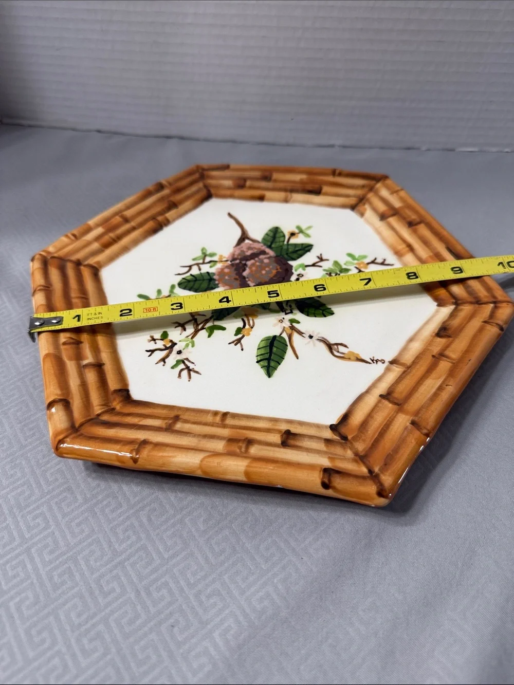 Vtg Mariposa Xanadu Faux Bamboo Octagonal Ceramic Luncheon Plate  Hand Painted